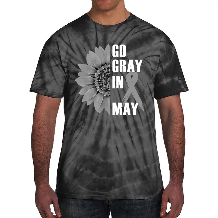 Go Gray In May Brain Cancer Awareness Grey Ribbon Sunflower Tie-Dye T-Shirt