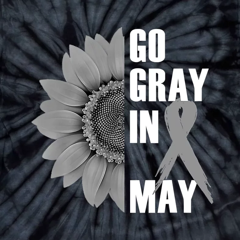 Go Gray In May Brain Cancer Awareness Grey Ribbon Sunflower Tie-Dye T-Shirt