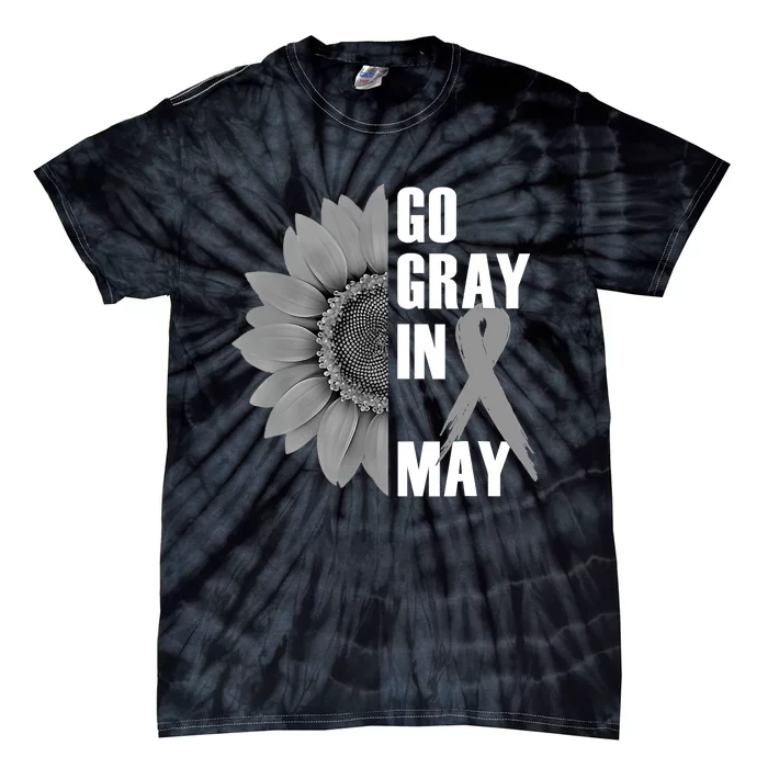 Go Gray In May Brain Cancer Awareness Grey Ribbon Sunflower Tie-Dye T-Shirt