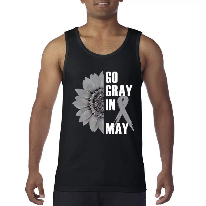 Go Gray In May Brain Cancer Awareness Grey Ribbon Sunflower Tank Top