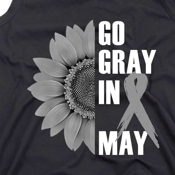 Go Gray In May Brain Cancer Awareness Grey Ribbon Sunflower Tank Top