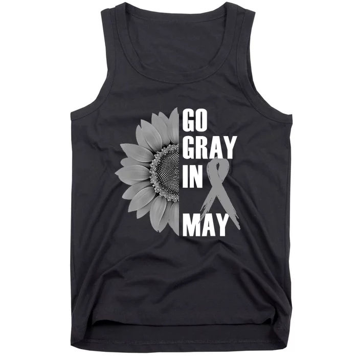 Go Gray In May Brain Cancer Awareness Grey Ribbon Sunflower Tank Top