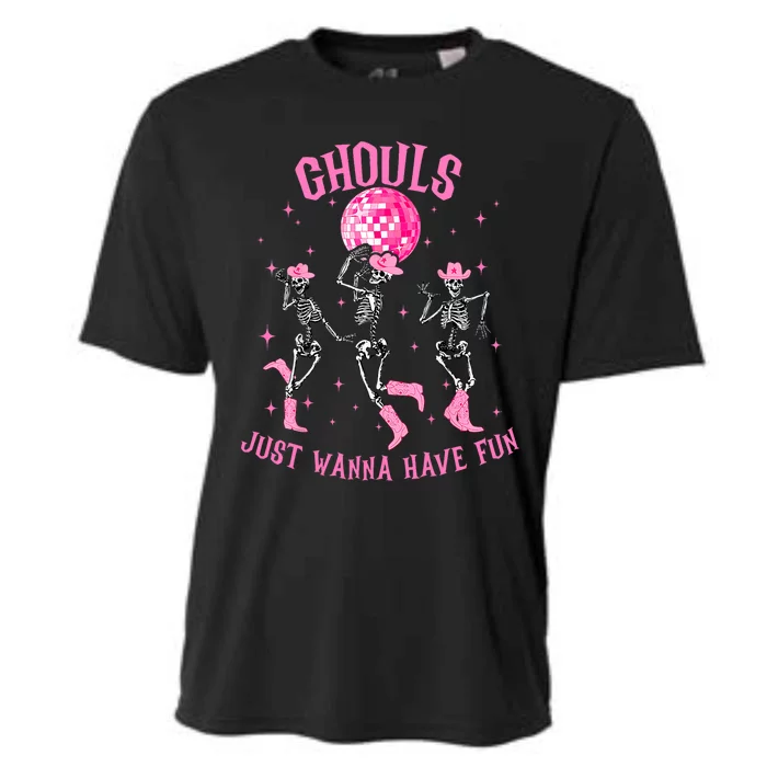 Girl Ghouls Just Wanna Have Fun Disco Party Dancing Skeleton Cooling Performance Crew T-Shirt