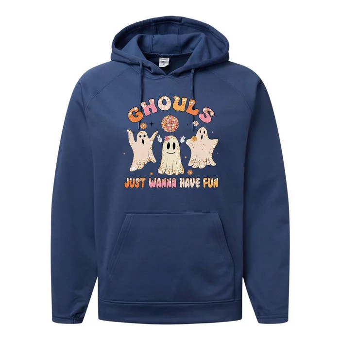 Groovy Ghouls Just Wanna Have Fun Halloween Spooky Season Performance Fleece Hoodie