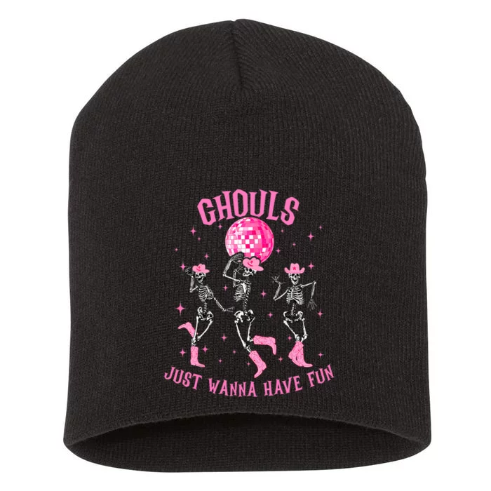 Girl Ghouls Just Wanna Have Fun Disco Party Dancing Skeleton Short Acrylic Beanie