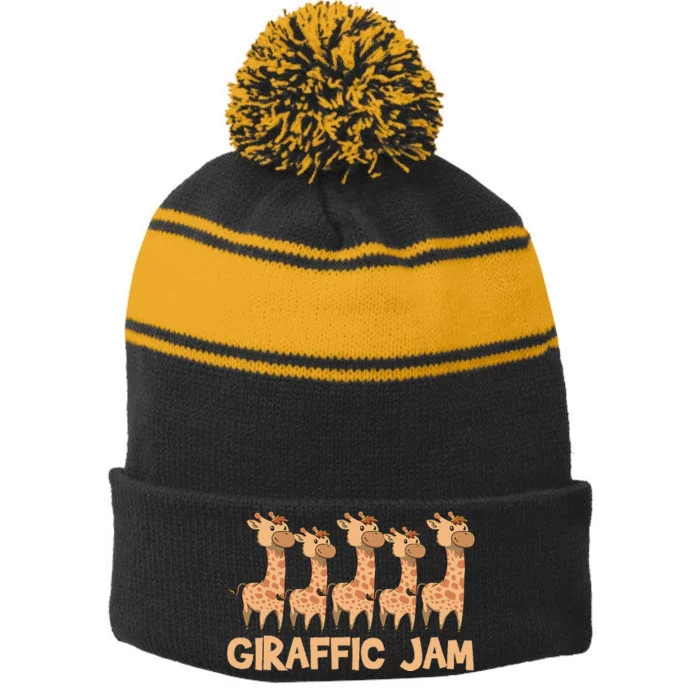 Giraffe Giraffic Jam Funny Pun Cute Stripe Pom Pom Beanie