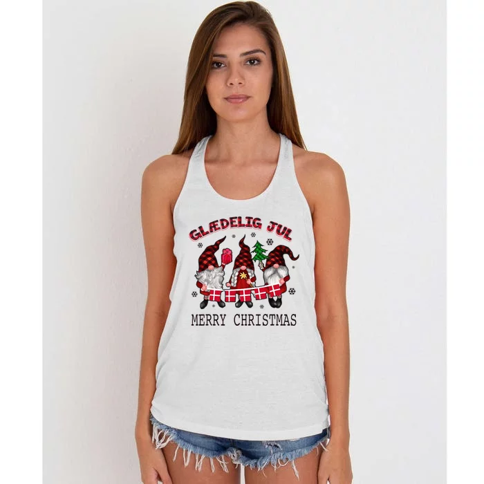 Gnomes Glaedelig Jul Merry Christmas Flags Denmark Nisser Women's Knotted Racerback Tank