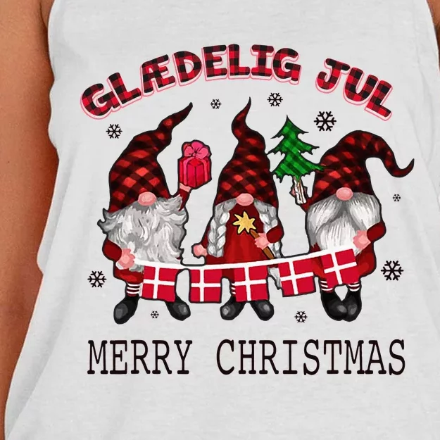 Gnomes Glaedelig Jul Merry Christmas Flags Denmark Nisser Women's Knotted Racerback Tank