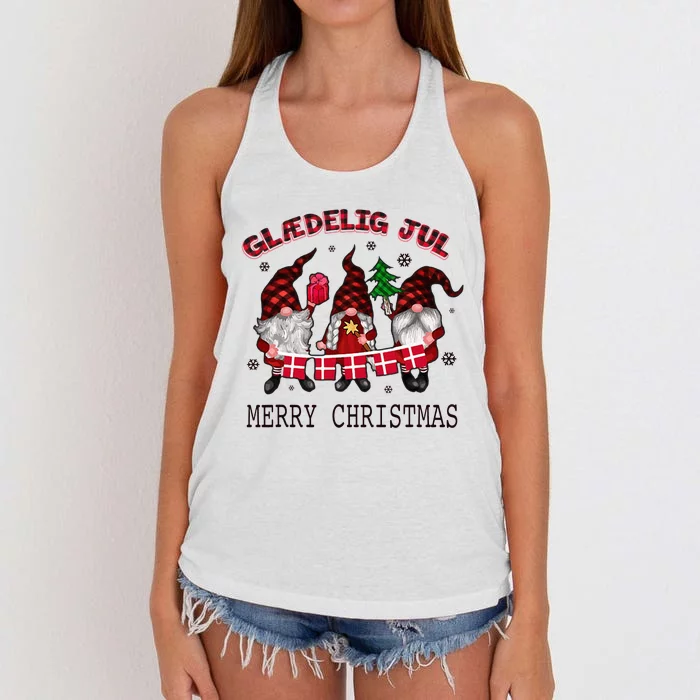 Gnomes Glaedelig Jul Merry Christmas Flags Denmark Nisser Women's Knotted Racerback Tank