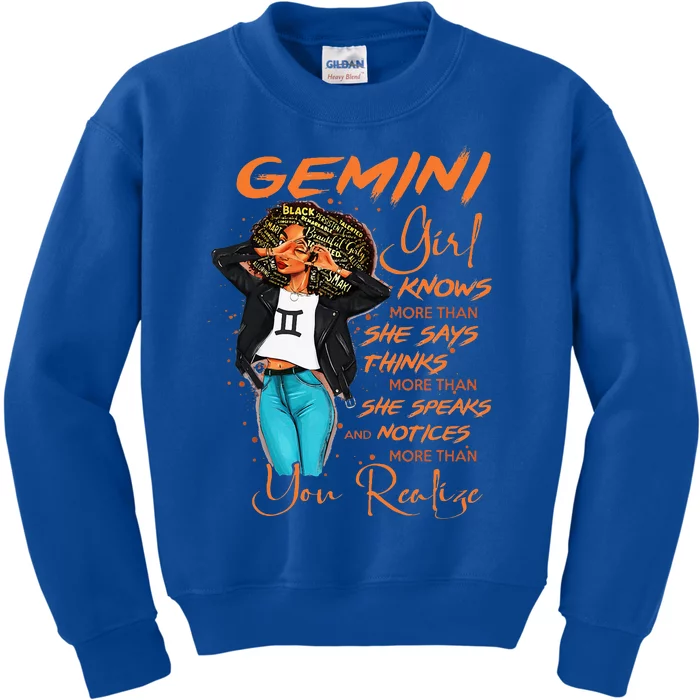 Gemini Girl Knows More Than She Says Kids Sweatshirt