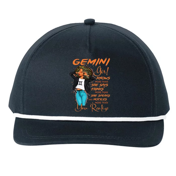 Gemini Girl Knows More Than She Says Snapback Five-Panel Rope Hat