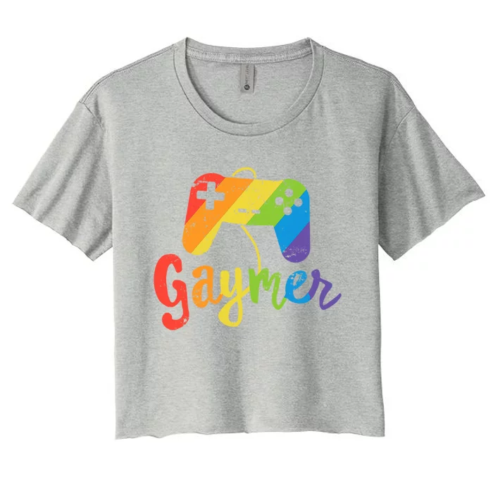 Gaymer Gift Lgbt Pride Gay Gamer Rainbow Flag Gift Women's Crop Top Tee