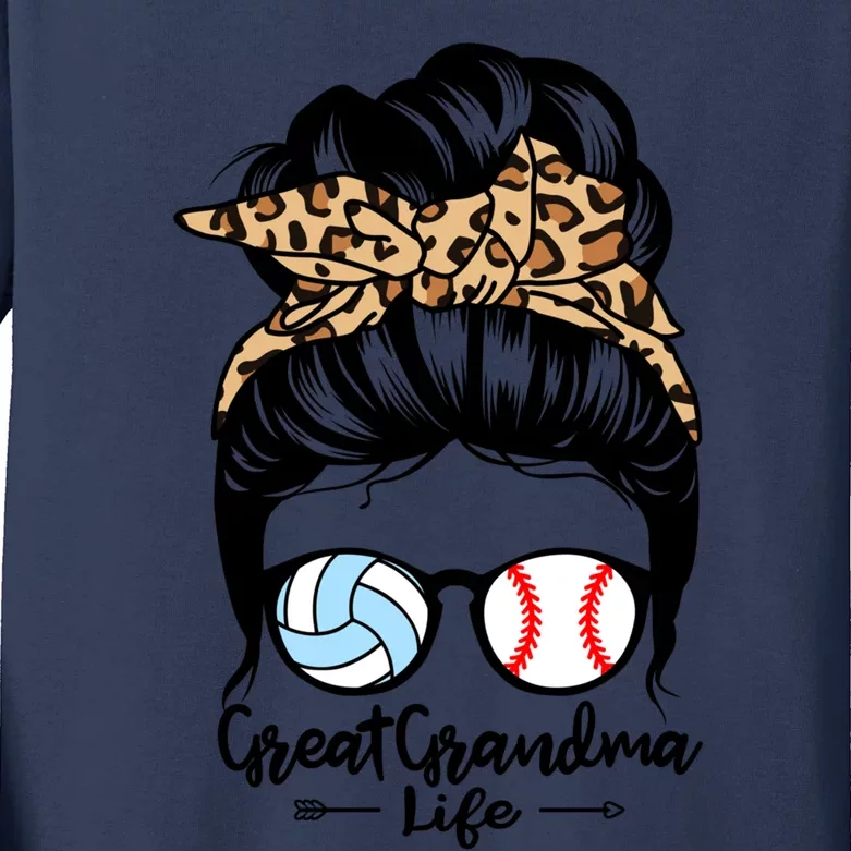 Great Grandma Life Messy Bun Hair Funny Baseball Volleyball Cool Gift Kids Long Sleeve Shirt