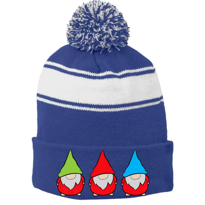 Garden Gnome Lover Cute Garden Gnomes Stripe Pom Pom Beanie