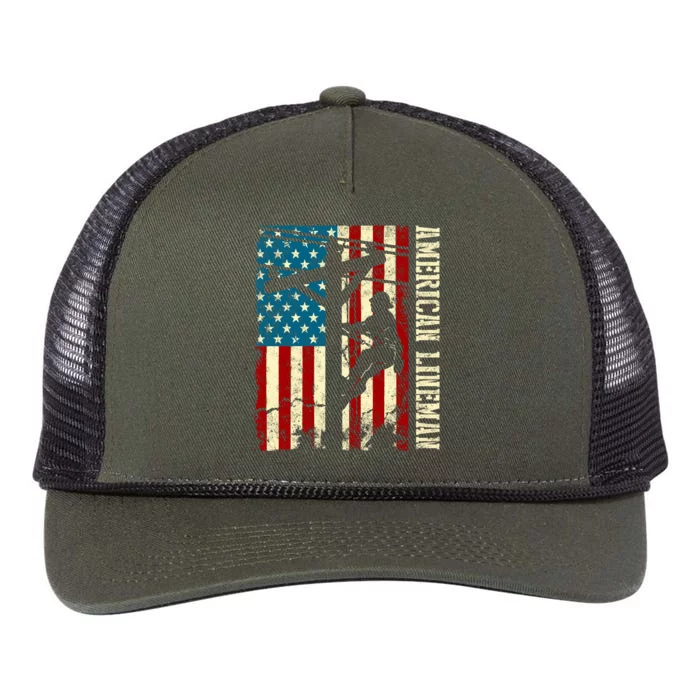 Great Gift Lineman American Flag Electric Cable Retro Rope Trucker Hat Cap