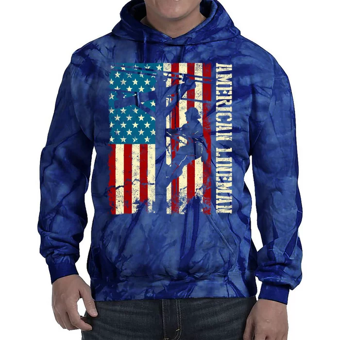 Great Gift Lineman American Flag Electric Cable Tie Dye Hoodie