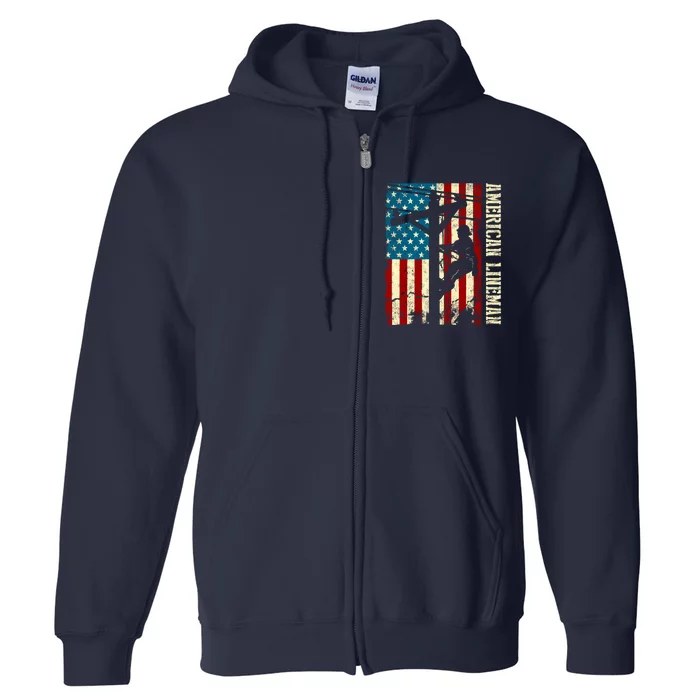 Great Gift Lineman American Flag Electric Cable Full Zip Hoodie