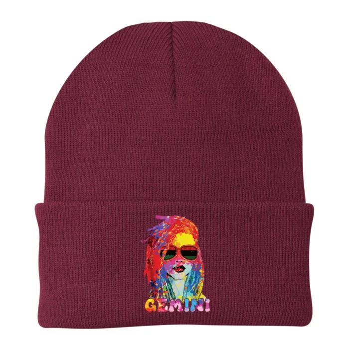 Gemini Girl Locd Hair Art Zodiac Birthday Black Woman Knit Cap Winter Beanie