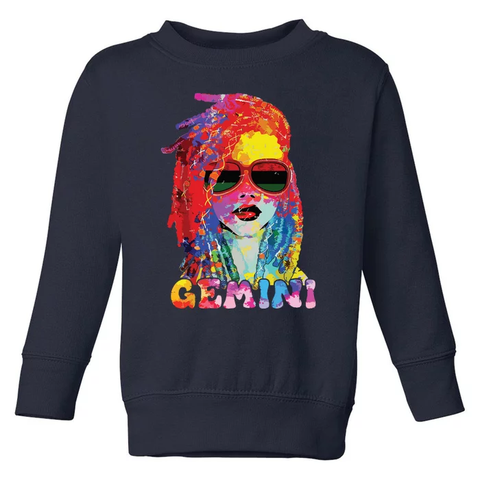 Gemini Girl Locd Hair Art Zodiac Birthday Black Woman Toddler Sweatshirt