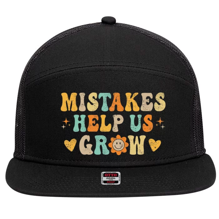 Groovy Growth Mindset Positive Retro Teachers Back To School 7 Panel Mesh Trucker Snapback Hat