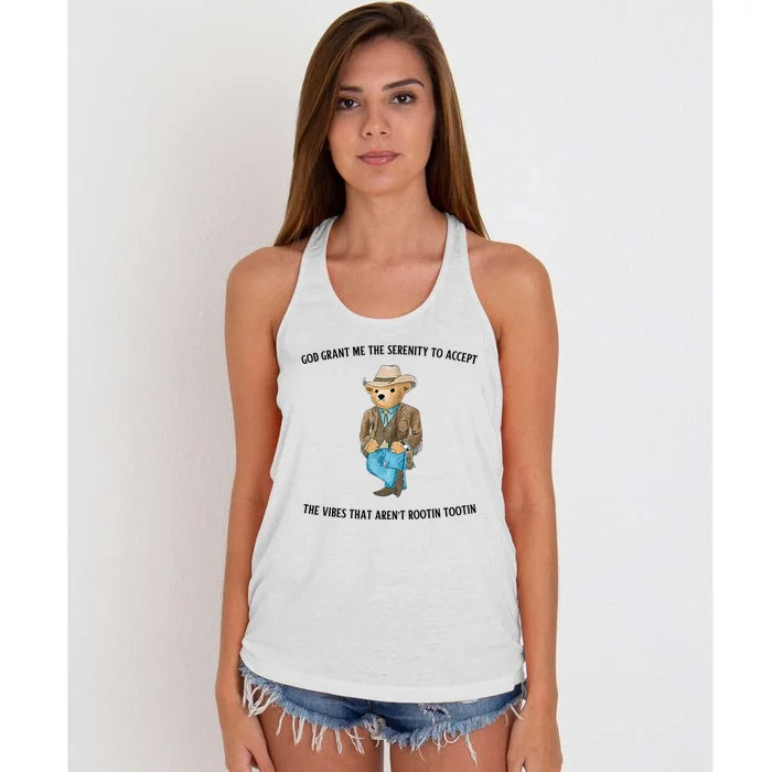 God Grant Me The Serenity To Accept The Vibes That Aren’t Rootin Tootin Funny Women's Knotted Racerback Tank