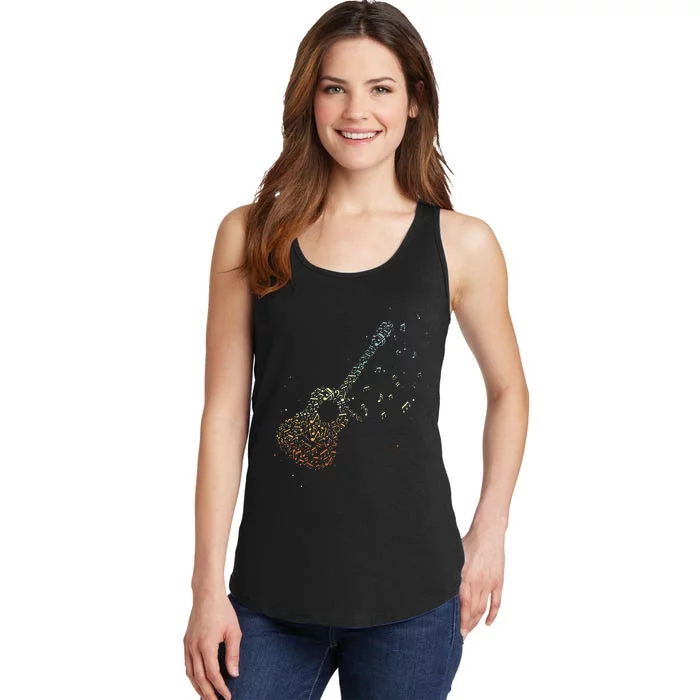 Guitar Gifts Music Notes Guitarist Musician Music Lover Ladies Essential Tank