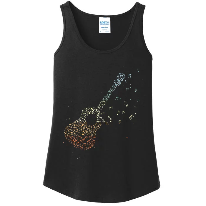 Guitar Gifts Music Notes Guitarist Musician Music Lover Ladies Essential Tank