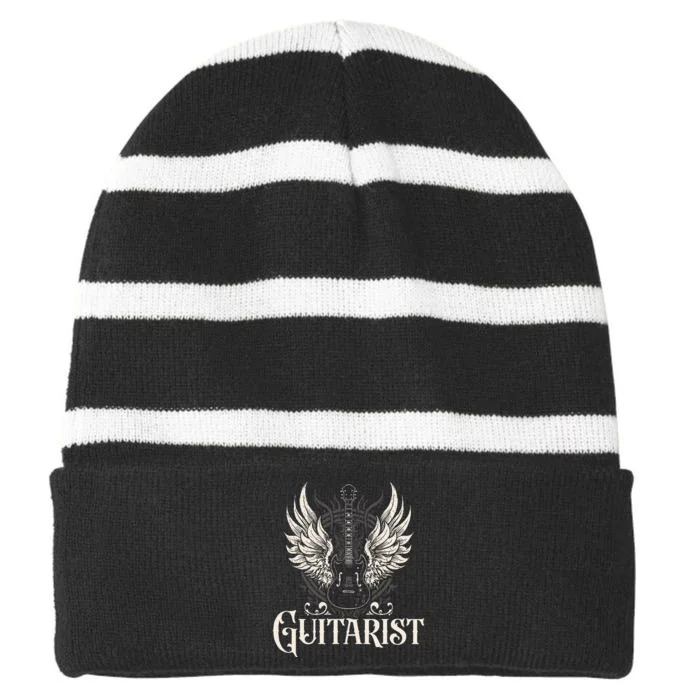 Guitarist Guitars Musician Guitar Player Striped Beanie with Solid Band