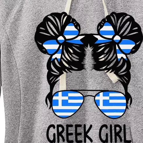 Greek Girl Messy Hair Greece Pride Patriotic Women's Fleece Hoodie