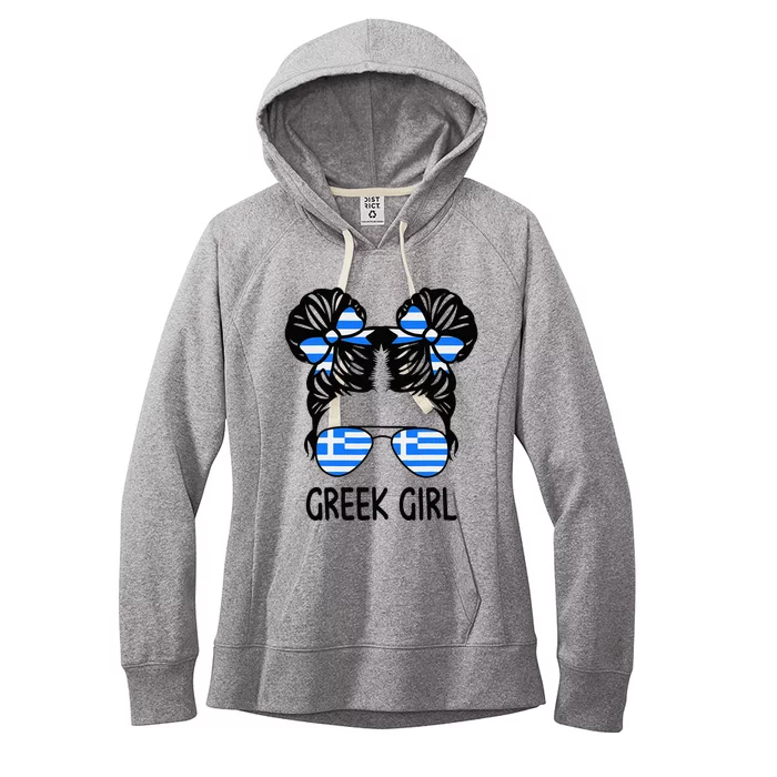 Greek Girl Messy Hair Greece Pride Patriotic Women's Fleece Hoodie