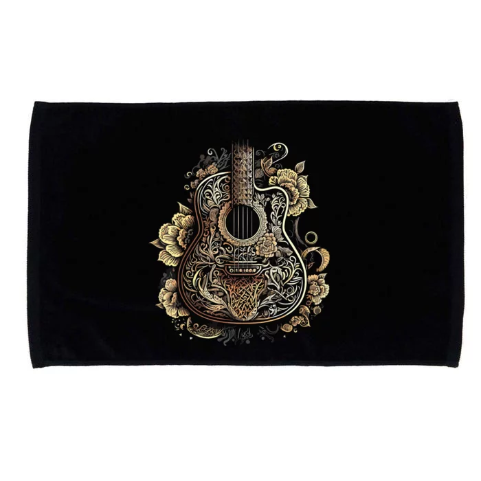 Guitar Graphic Music Lover Acoustic Guitar Musician Floral Microfiber Hand Towel