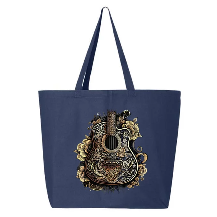 Guitar Graphic Music Lover Acoustic Guitar Musician Floral 25L Jumbo Tote