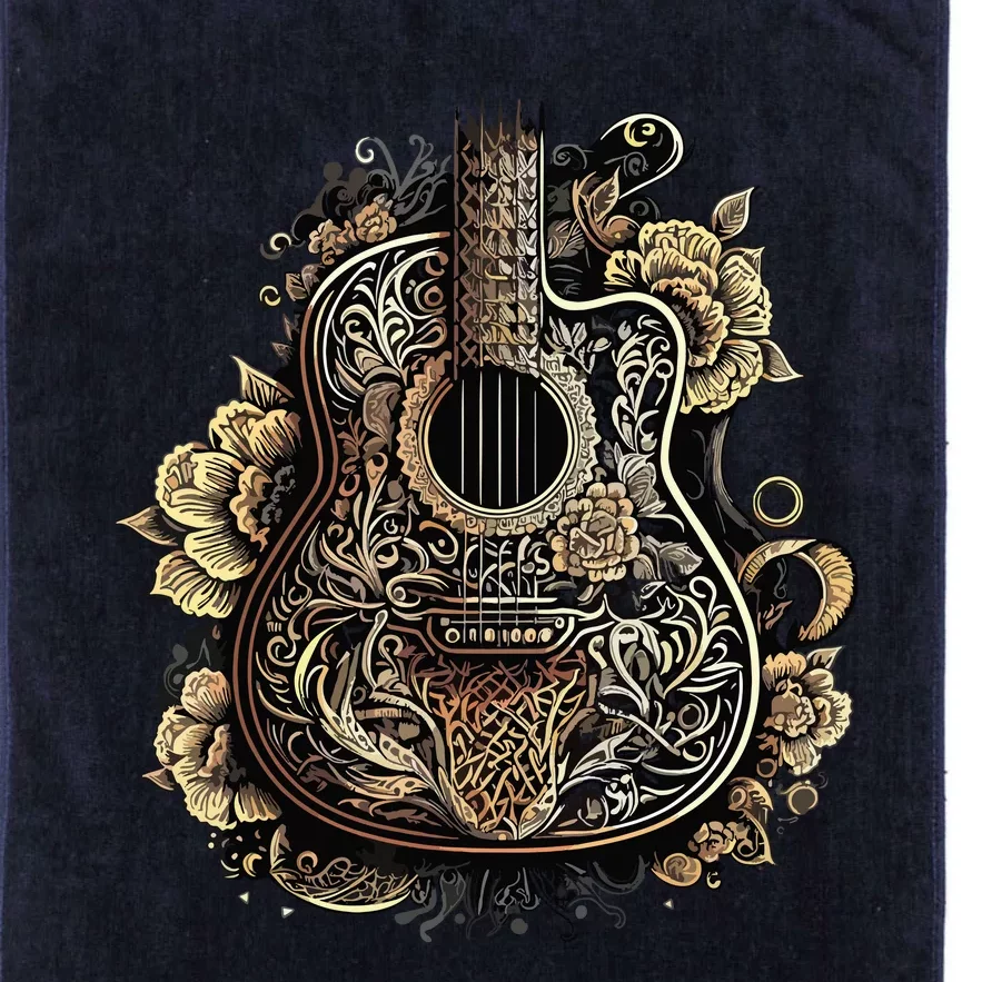 Guitar Graphic Music Lover Acoustic Guitar Musician Floral Platinum Collection Golf Towel