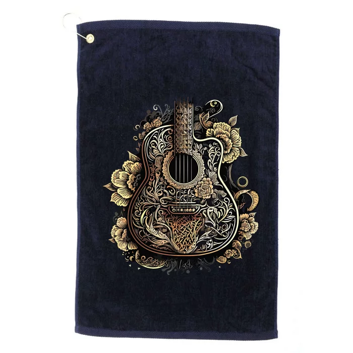 Guitar Graphic Music Lover Acoustic Guitar Musician Floral Platinum Collection Golf Towel