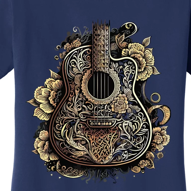 Guitar Graphic Music Lover Acoustic Guitar Musician Floral Women's T-Shirt