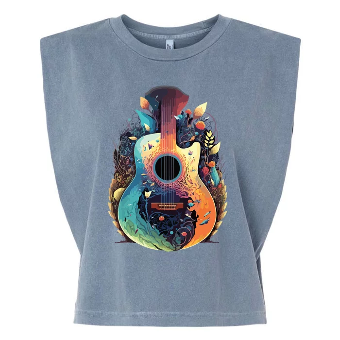 Guitar Graphic Music Lover Acoustic Guitar Musician Floral Garment-Dyed Women's Muscle Tee