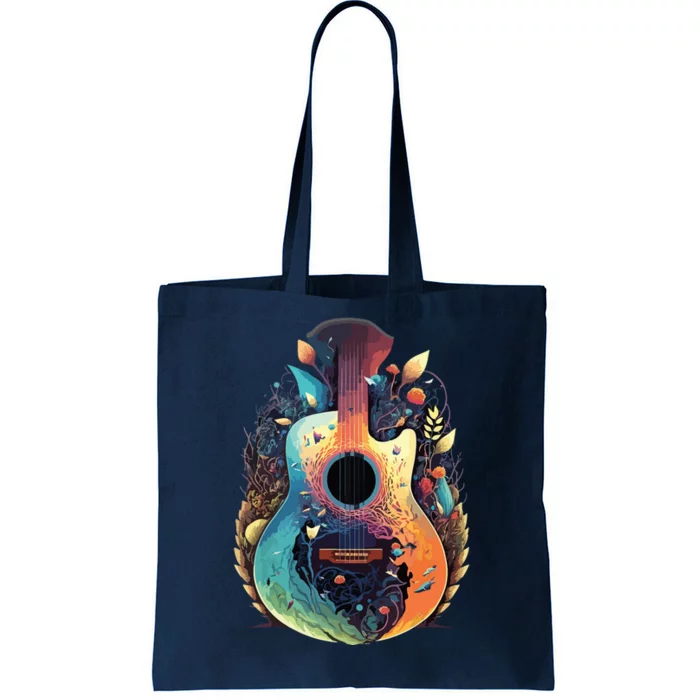 Guitar Graphic Music Lover Acoustic Guitar Musician Floral Tote Bag