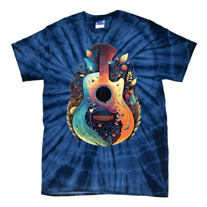 Guitar Graphic Music Lover Acoustic Guitar Musician Floral Tie-Dye T-Shirt