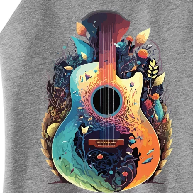 Guitar Graphic Music Lover Acoustic Guitar Musician Floral Women’s Perfect Tri Rocker Tank