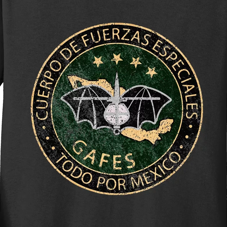 GAFES GAFE Mexican Special Force Fuerzas Mexican Patriot Kids Long Sleeve Shirt