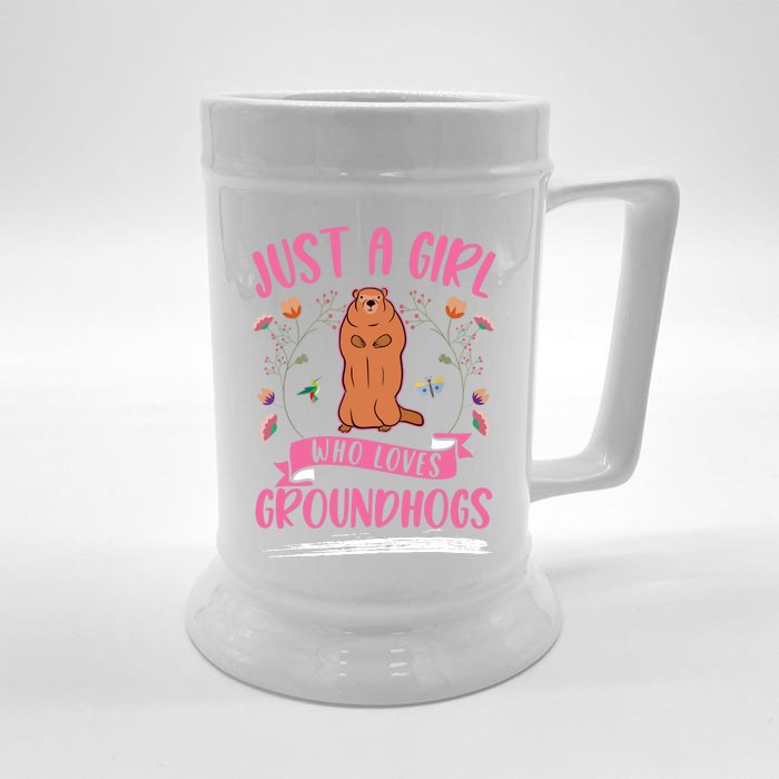 Groundhog Girl Marmot Woodchuck Front & Back Beer Stein