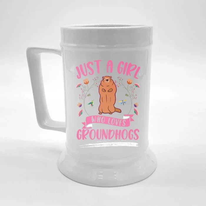 Groundhog Girl Marmot Woodchuck Front & Back Beer Stein