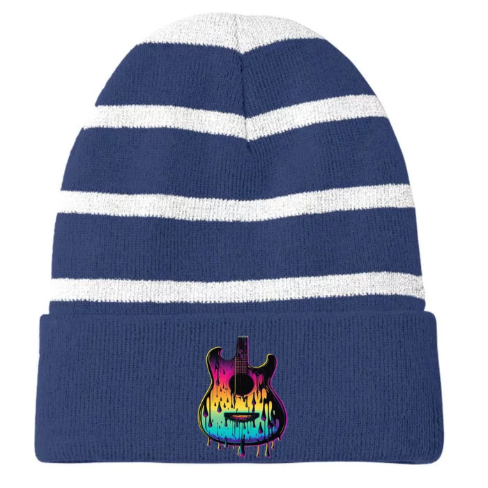 Guitar Graphic Music Lover Acoustic Guitar Player Musician Striped Beanie with Solid Band