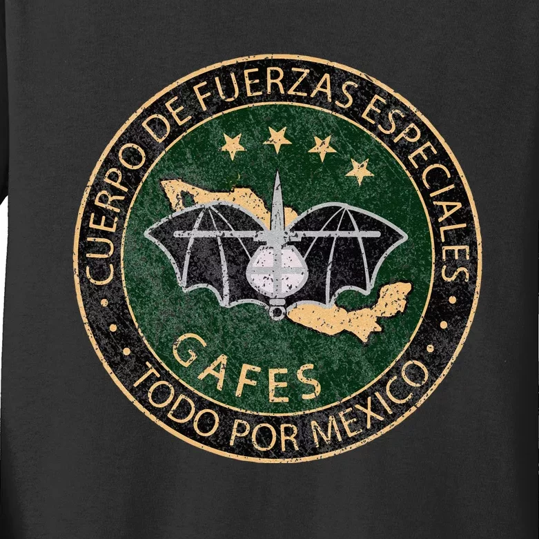 GAFES GAFE Mexican Special Force Fuerzas Mexican Patriot Kids Long Sleeve Shirt