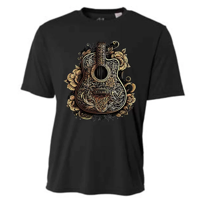 Guitar Graphic Music Lover Acoustic Guitar Musician Floral Cooling Performance Crew T-Shirt