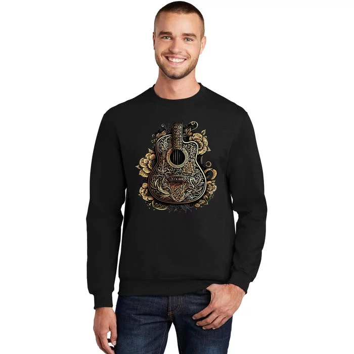 Guitar Graphic Music Lover Acoustic Guitar Musician Floral Tall Sweatshirt