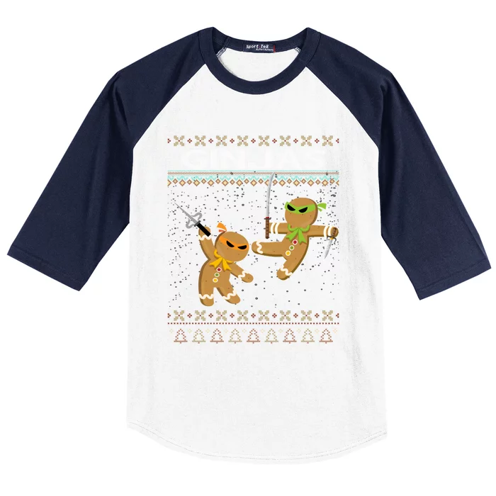 Ginjas Gingerbread Ninjas Funny Ugly Christmas Funny Gift Baseball Sleeve Shirt