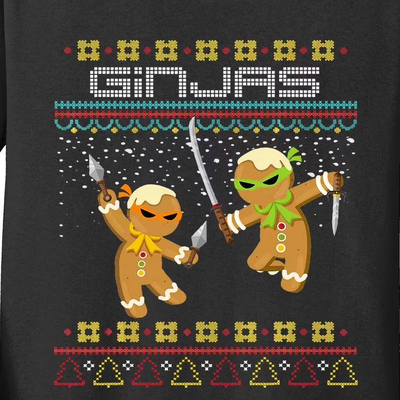 Ginjas Gingerbread Ninjas Funny Ugly Christmas Sweater Kids Long Sleeve Shirt