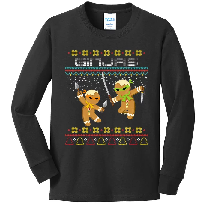 Ginjas Gingerbread Ninjas Funny Ugly Christmas Sweater Kids Long Sleeve Shirt