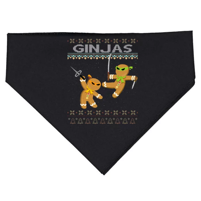 Ginjas Gingerbread Ninjas Funny Ugly Christmas USA-Made Doggie Bandana